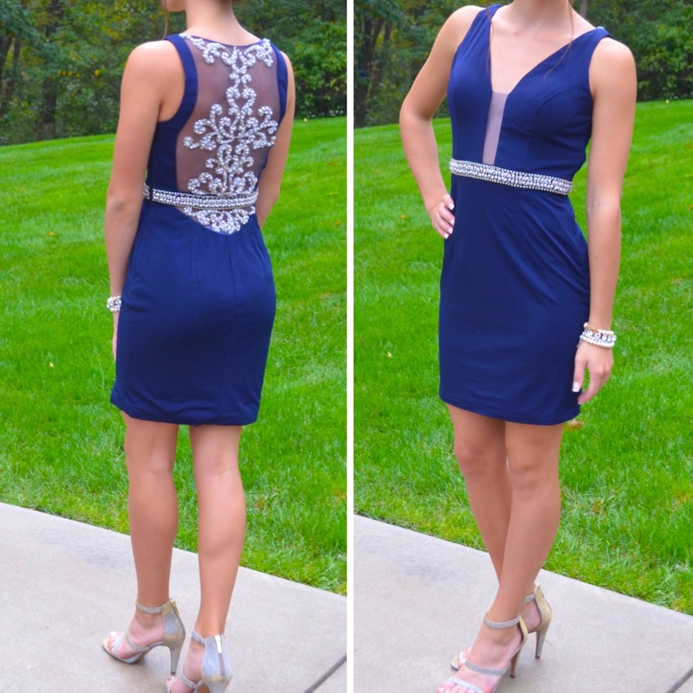 Navy Jovani Beaded dress